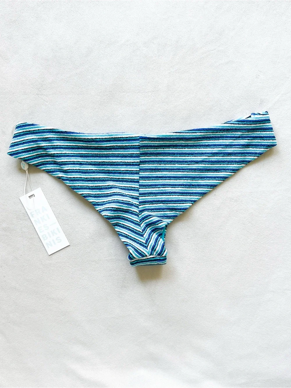 Frankie's Bikinis Teal and Navy Terry Striped Bikini Bottom - XS